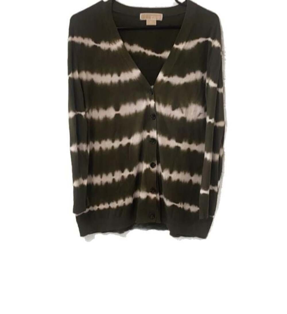 MICHAEL Michael Kors Olive Green Tie-Dye V-Neck Cardigan Size 2X